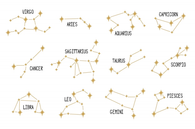 Bezpłatny wektor zestaw różnych konstelacji zodiaku