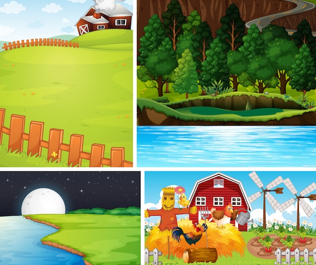 Zestaw różnych kreskówek scen stylu farmy
