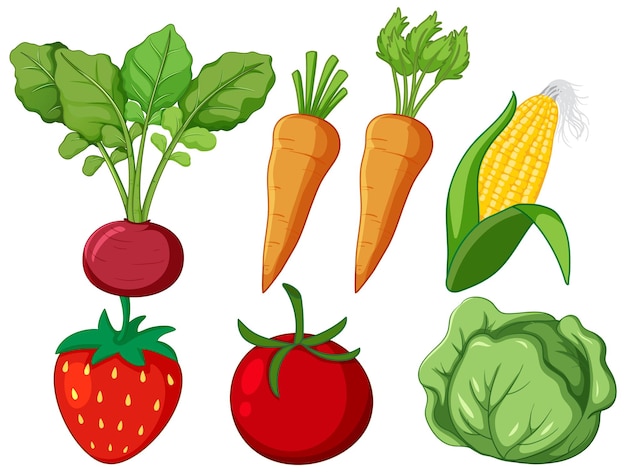 Bezpłatny wektor zestaw różnych kreskówek warzyw