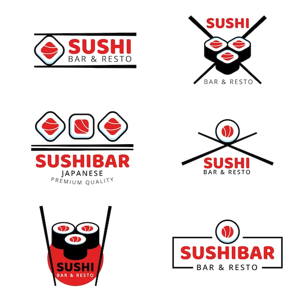 Zestaw Różnych Logo Sushi Premium Wektorów