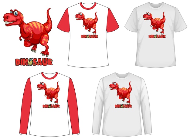 Zestaw Różnych Rodzajów Koszul W Motywie Dinozaura Z Logo Dinozaura Darmowych Wektorów