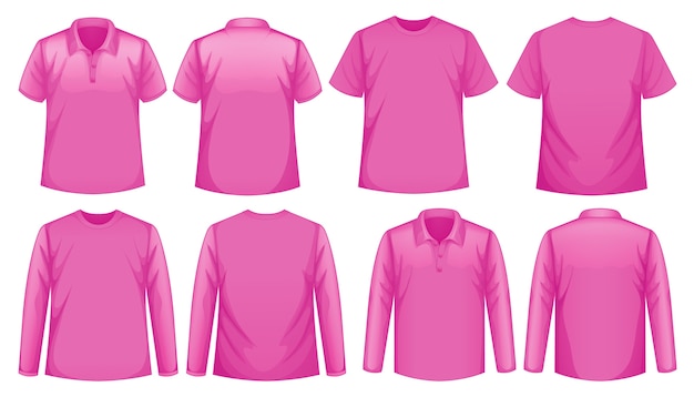 Bezpłatny wektor zestaw różnych typów koszul w tym samym kolorze