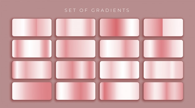 Bezpłatny wektor zestaw różowych gradientów złota lub różowego metalu