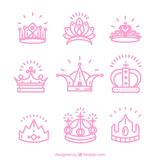 Bezpłatny wektor zestaw różowych księżniczkich koron