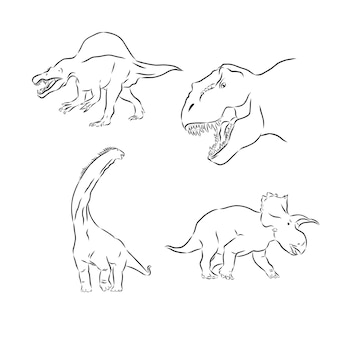 Zestaw rysunków wektorowych dinozaurów, dinozaur, szkic ilustracji wektorowych