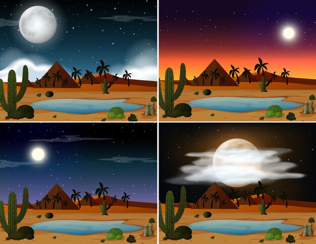 Zestaw scen pustynnych ilustracji