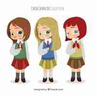 Bezpłatny wektor zestaw ślicznych dziewcząt noszących mundurek szkolny