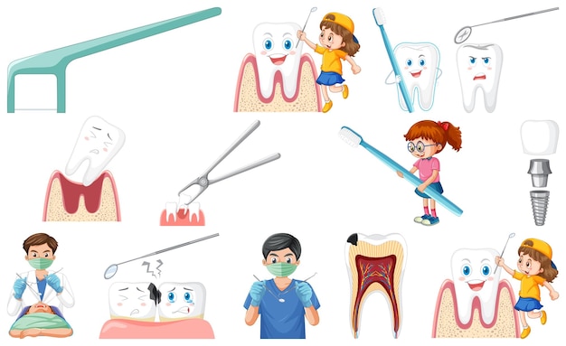 Zestaw Sprzętu Dentystycznego I Postaci Z Kreskówek