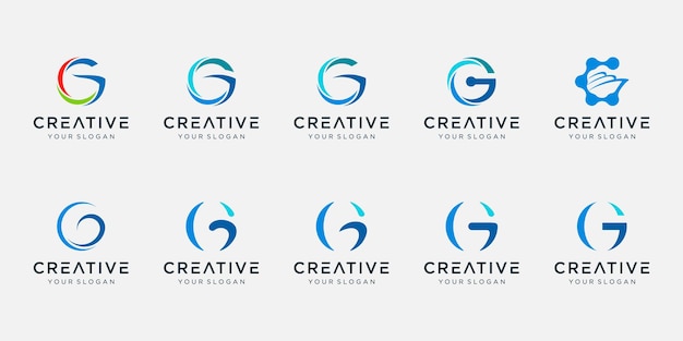 Zestaw streszczenie początkowej litery g logo szablon. ikony dla biznesu mody, motoryzacji, finansów