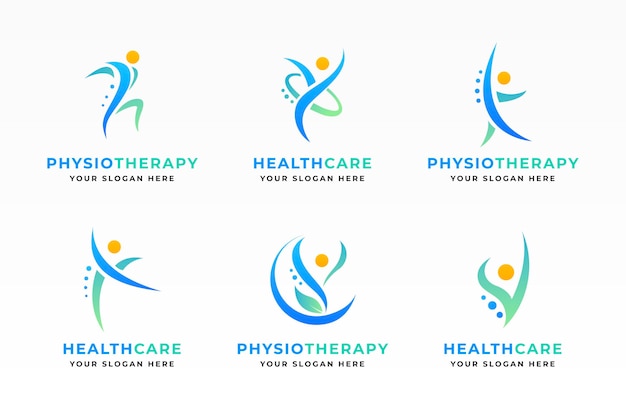 Bezpłatny wektor zestaw szablonów logo fizjoterapii gradientowej