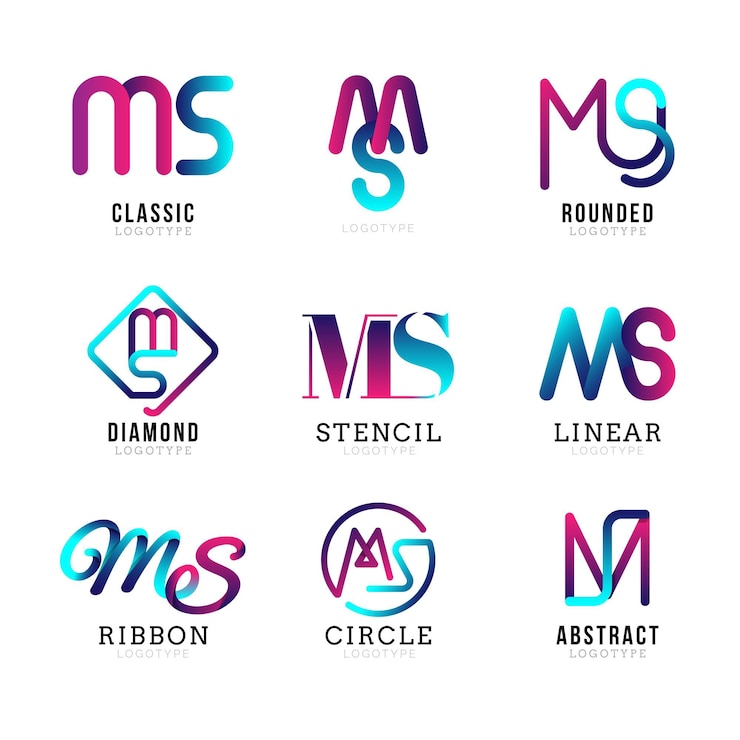 Bezpłatny plik Wektor zestaw szablonów logo ms gradientu