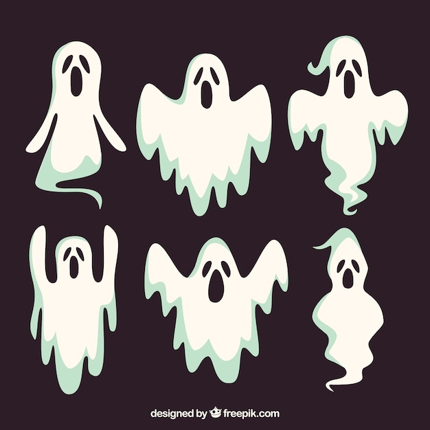 Bezpłatny wektor zestaw sześciu halloween duchy