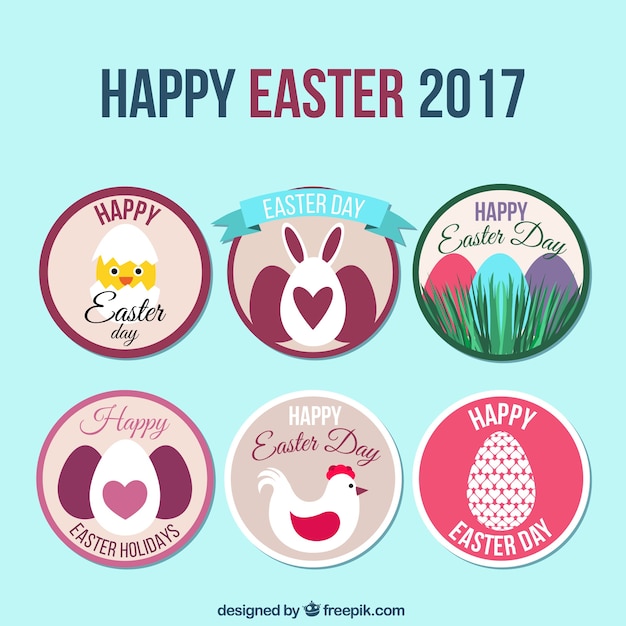 Bezpłatny wektor zestaw sześciu happy easter 2017 naklejek