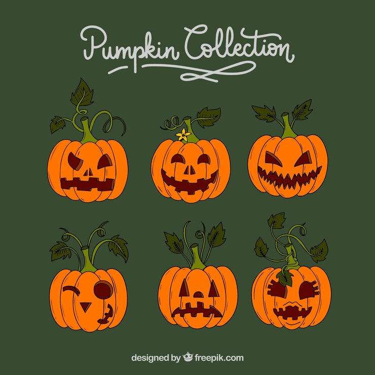 Bezpłatny plik Wektor zestaw sześciu wyciągnąć rękę halloween dynie
