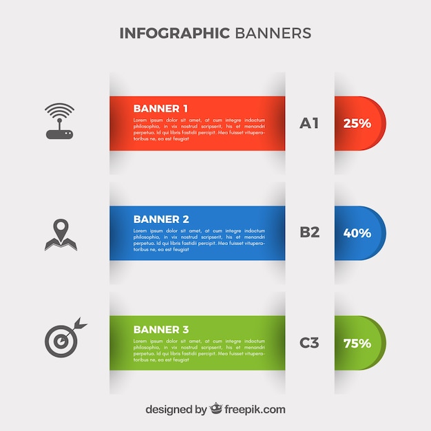 Zestaw Trzech Kolorowych Banerów Infographic Z Dekoracyjnych Ikon