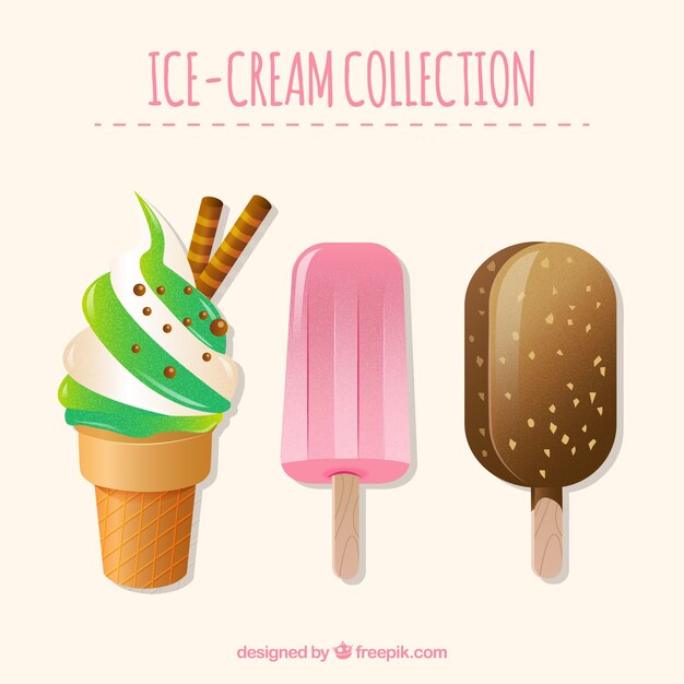 Zestaw trzech smaczne lody w realistycznym stylu