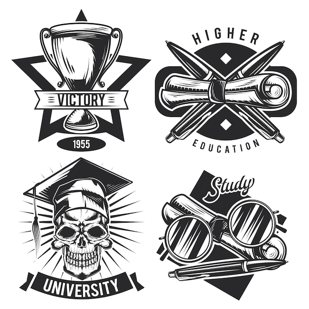 Bezpłatny wektor zestaw vintage emblematów edukacyjnych