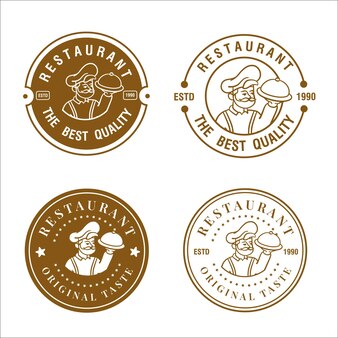 Zestaw vintage restauracja z logo odznaka ikona maskotka szefa kuchni człowieka.