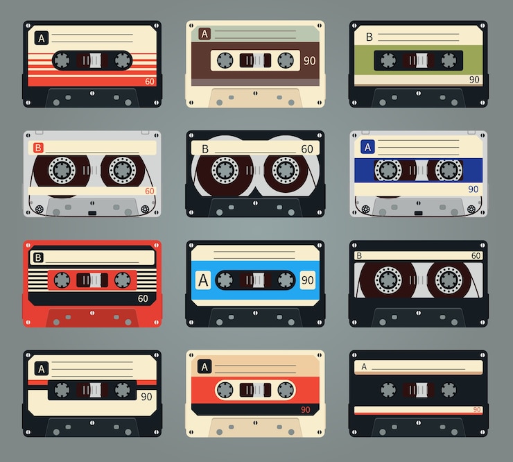Bezpłatny plik Wektor zestaw wektor retro kaset audio. taśma i dźwięk, muzyka i dźwięk, media i nagrania