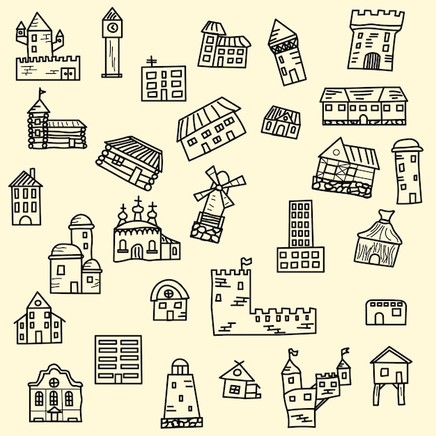Bezpłatny wektor zestaw wektora doodle domów