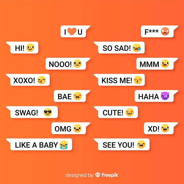 Zestaw wiadomości z różnymi emoji