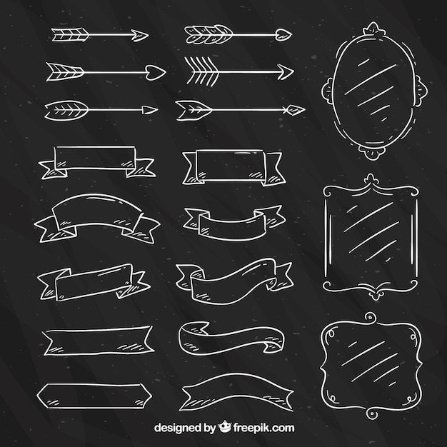 Bezpłatny wektor zestaw wstążki, ramki i strzałki w stylu tablica