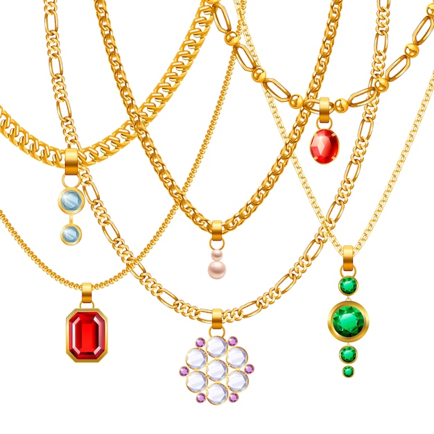 Zestaw złotych łańcuchów biżuterii