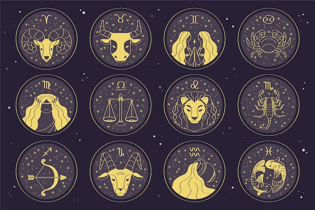 Zestaw znaków zodiaku o płaskiej konstrukcji