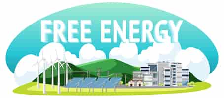 Bezpłatny wektor zielona energia generowana przez turbinę wiatrową i panel słoneczny