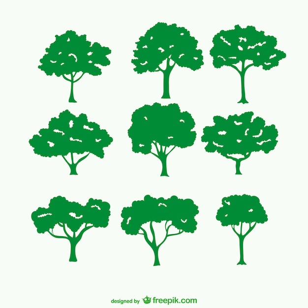 Bezpłatny wektor zielone drzewa sylwetka wektory