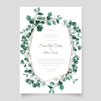 Zielony eukaliptusowy szablon zaproszenia ślubne