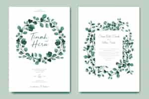 Bezpłatny wektor zielony eukaliptusowy szablon zaproszenia ślubne