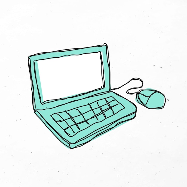 Zielony Ręcznie Rysowany Laptop Clipart