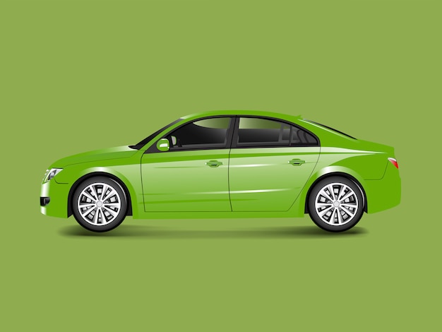 Zielony sedanu samochód w zielonym tło wektorze