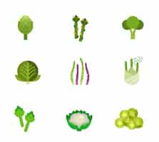 Bezpłatny wektor zielony zestaw ikon warzyw
