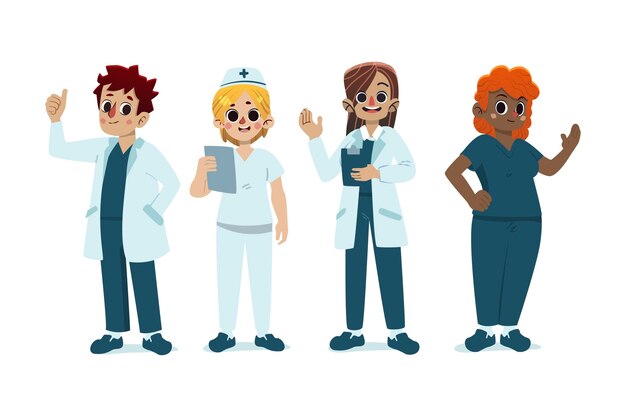 Zilustrowane kreskówki lekarzy i pielęgniarki