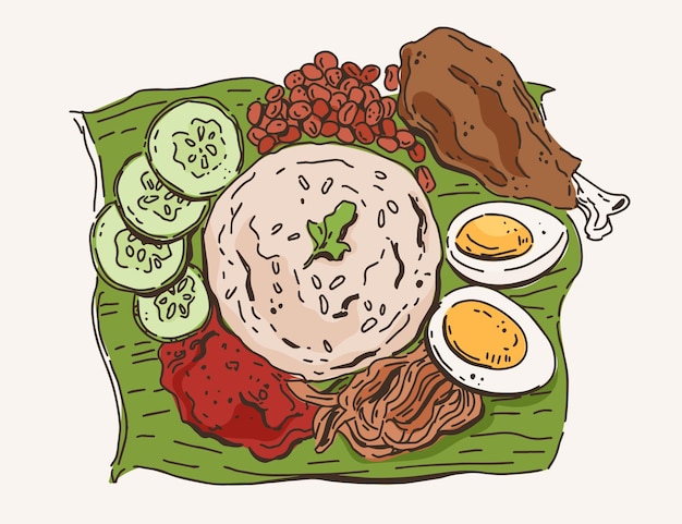 Zilustrowane Ręcznie Rysowane Nasi Lemak