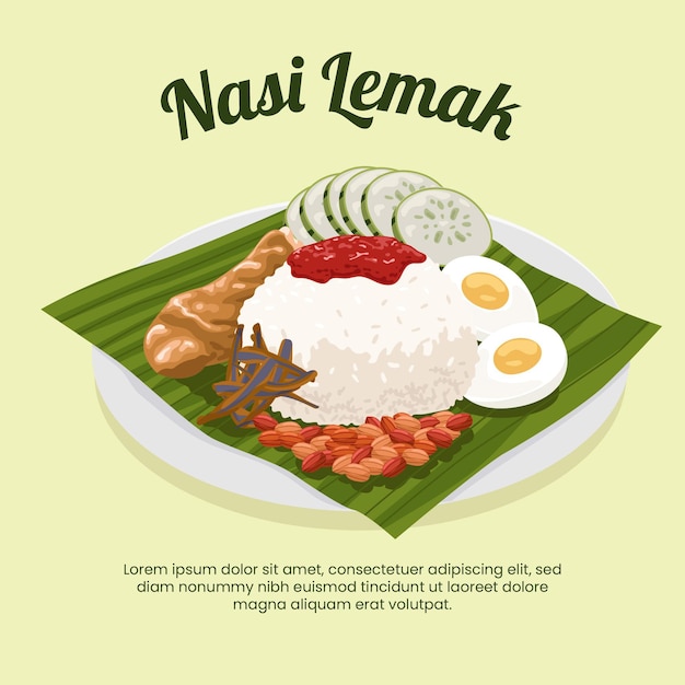 Zilustrowane Szczegółowe Jedzenie Nasi Lemak