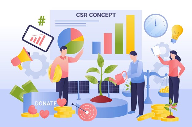 Zilustrowano płaską koncepcję CSR