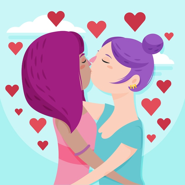 Bezpłatny wektor zilustrowano płaski pocałunek lesbijek