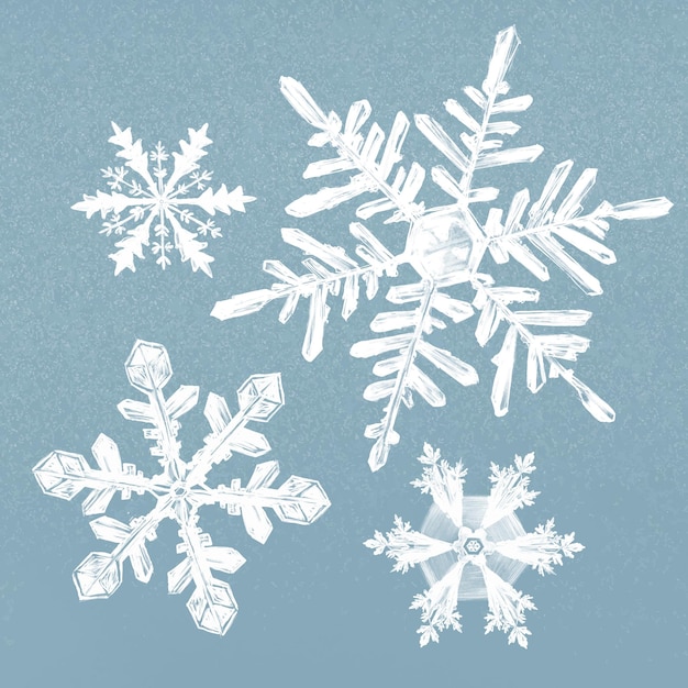 Bezpłatny wektor zimowa ilustracja płatka śniegu na niebieskim tle zestawu