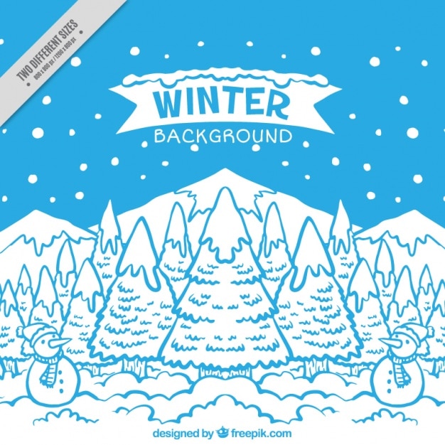 Bezpłatny wektor zimowe tła z ręcznie rysowane krajobrazu