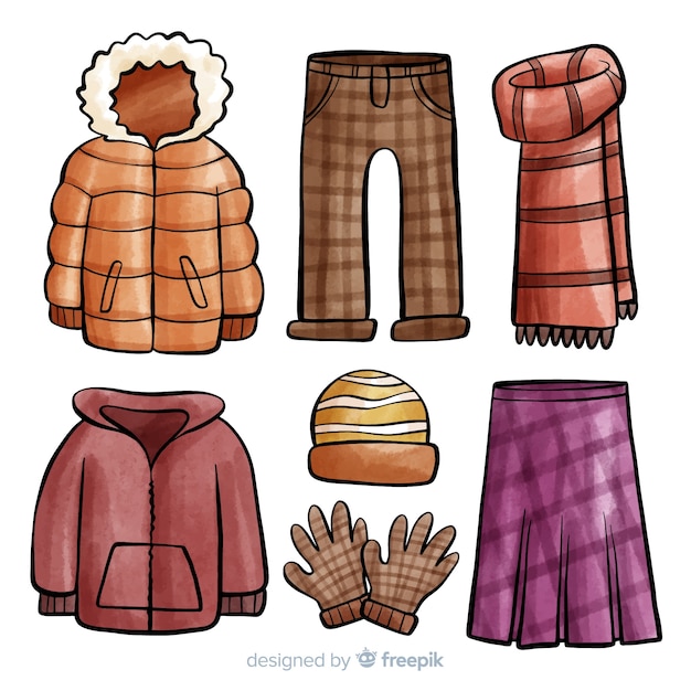 Bezpłatny wektor zimowe ubrania i niezbędne rzeczy