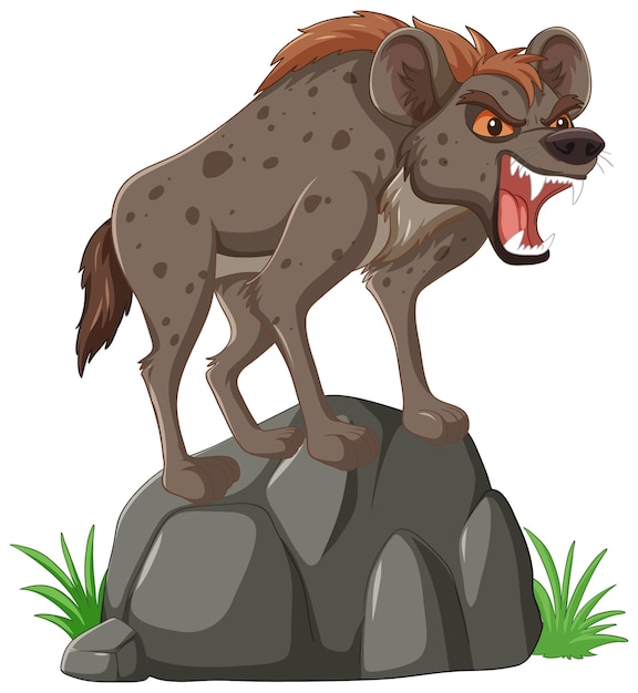 Bezpłatny wektor złośliwa hiena stojąca na skale