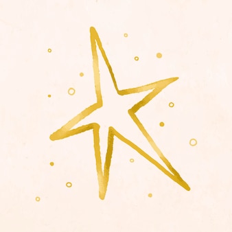 Złota gwiazda doodle, boże narodzenie ręcznie rysowane wektor, słodkie ferie zimowe ilustracja