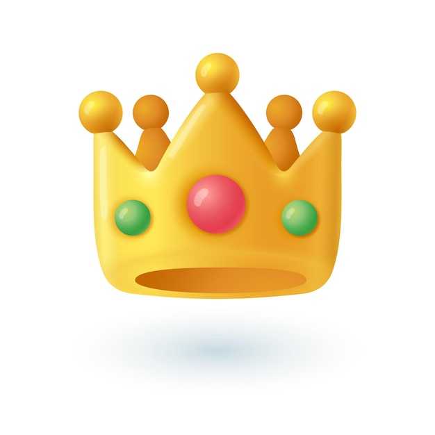 Bezpłatny wektor złota korona z klejnotami ikona 3d. królewski lub cesarski symbol, złoty akcesorium z klejnotami 3d wektor ilustracja na białym tle. sukces, rodzina królewska, luksus, monarchia, koncepcja dekoracji