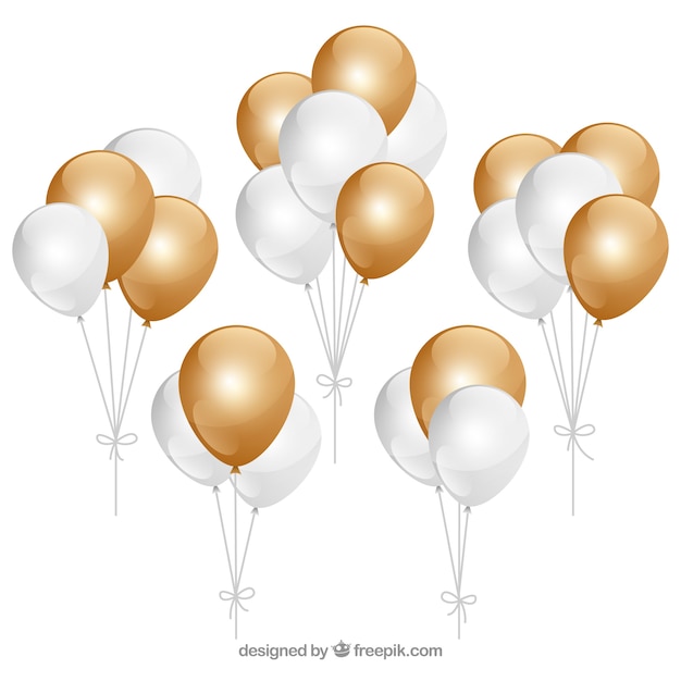 Bezpłatny wektor złote i białe balony kilka kolekcji