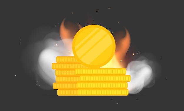 Złote monety w ogniu element do projektowania plakatów i banerów na temat pieniędzy i finansów oraz gier vector