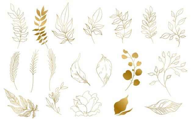 Bezpłatny wektor złote ręcznie rysowane liście roślin