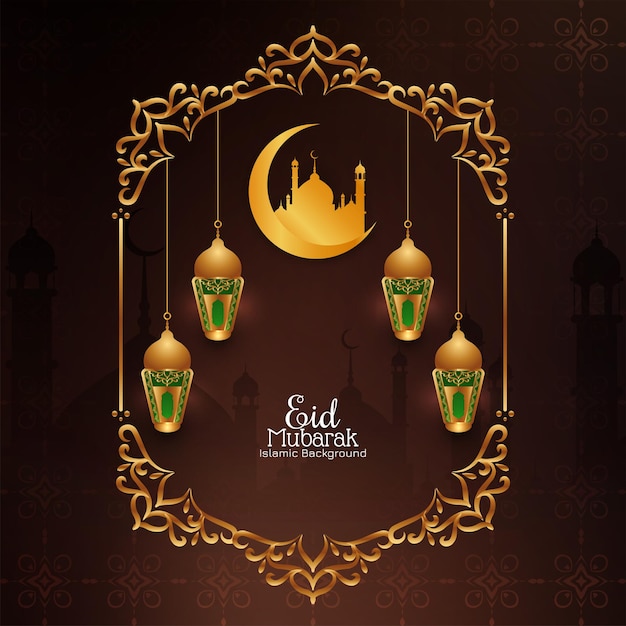 Bezpłatny wektor złote tło festiwalu eid mubarak z latarniami